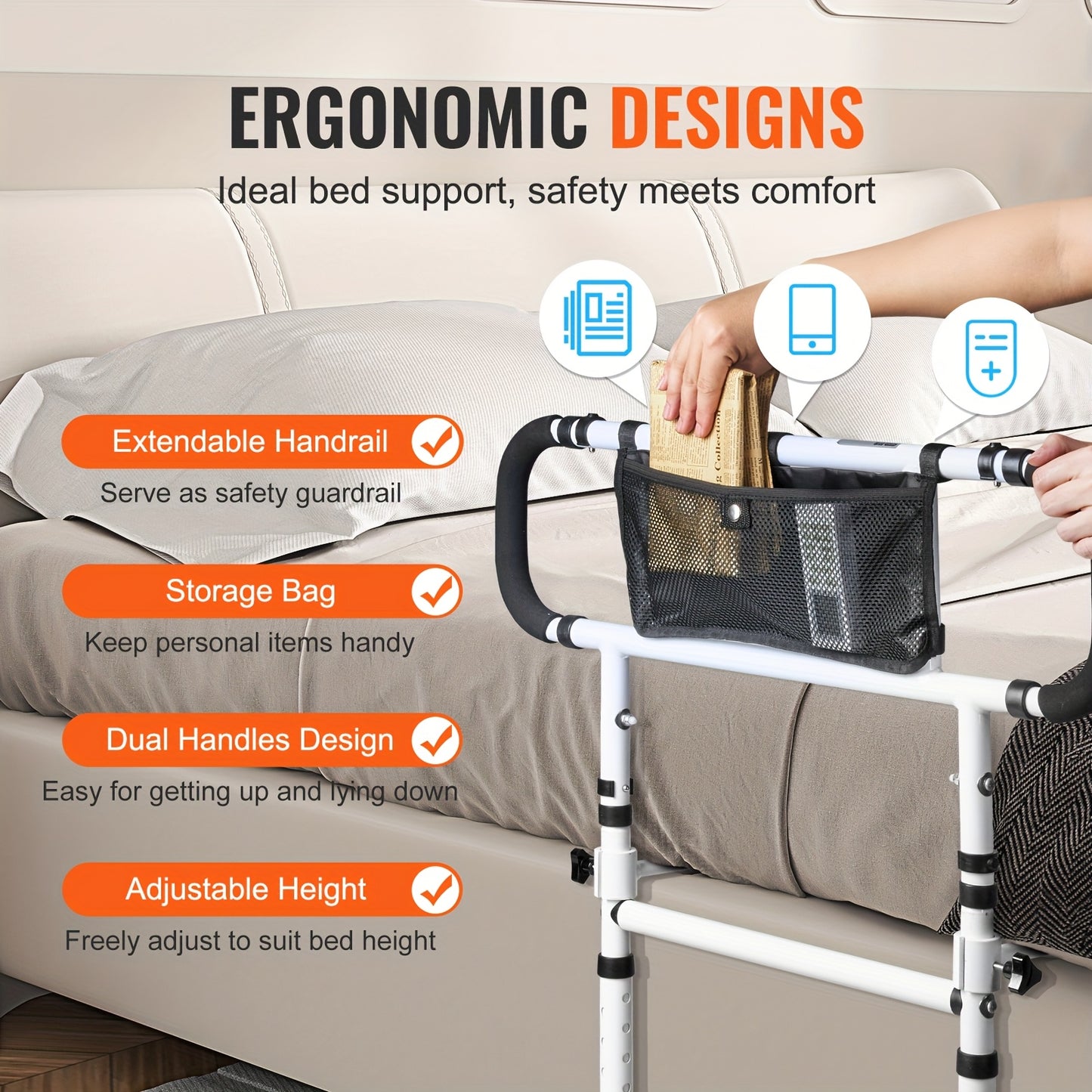 Foldable Adjustable Bed Rail for Home Support & Bedroom Safety