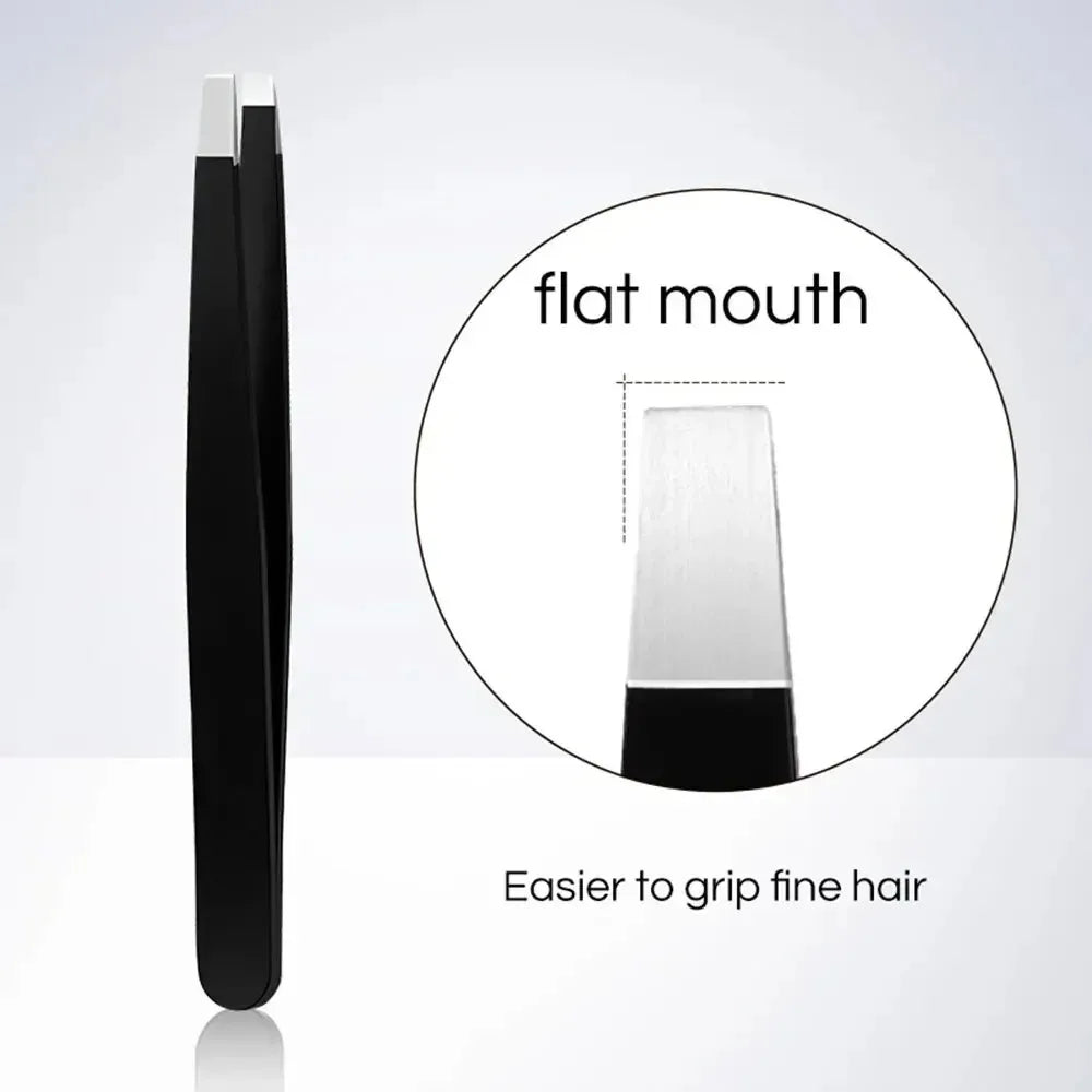 Stainless Steel Slant & Flat Tip Eyebrow Tweezers for Precision Hair Removal