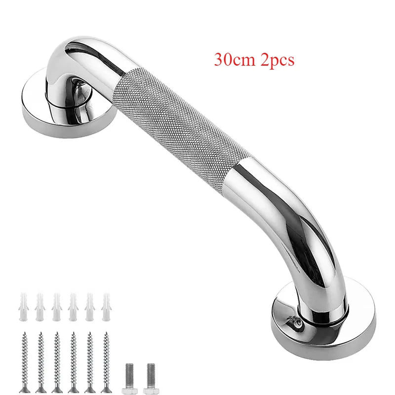 Stainless Steel Bathroom Grab Bar with Anti-Slip Grip & Towel Rack (300–500 mm)