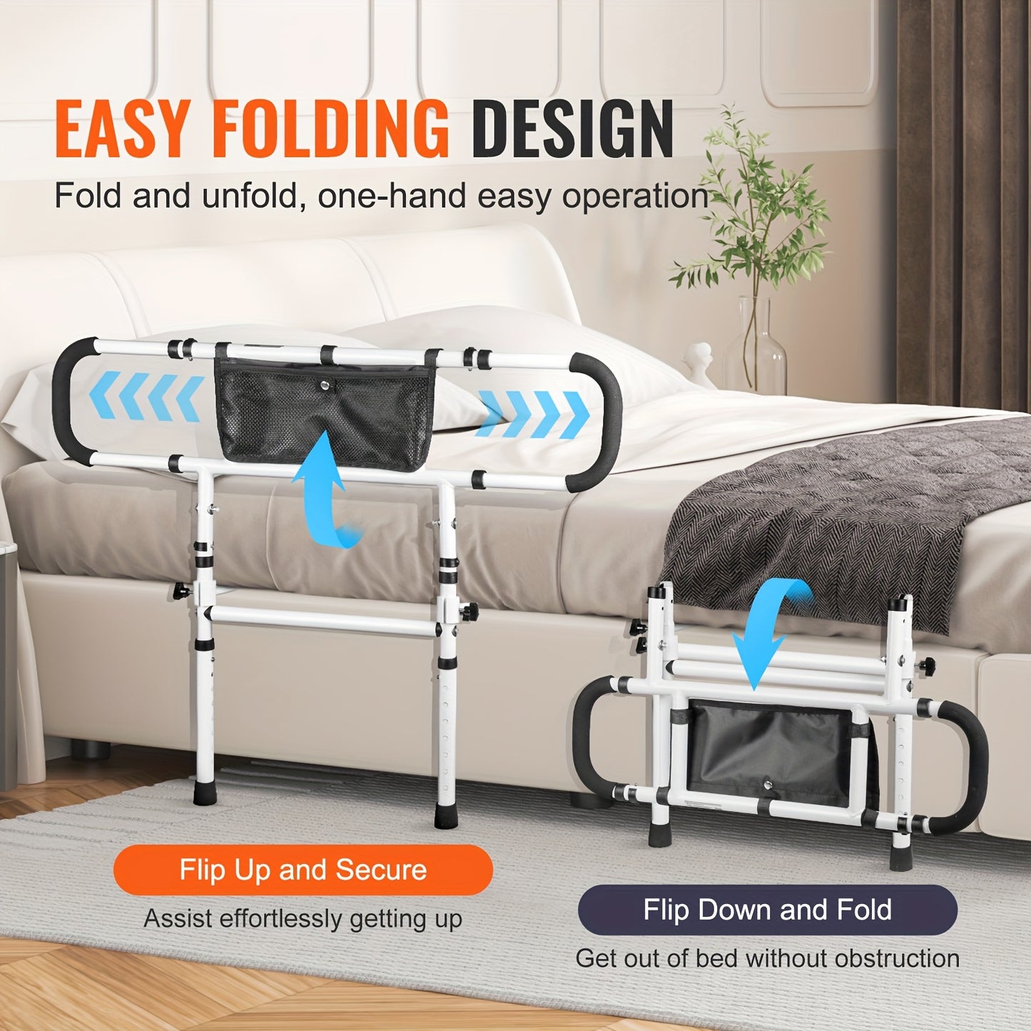 Foldable Adjustable Bed Rail for Home Support & Bedroom Safety
