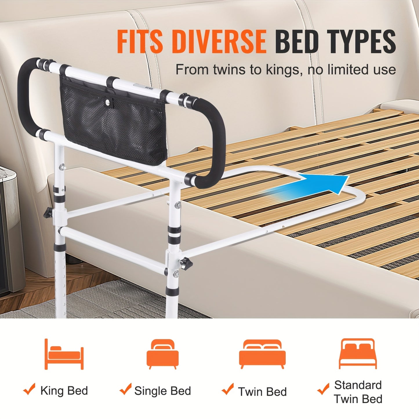 Foldable Adjustable Bed Rail for Home Support & Bedroom Safety