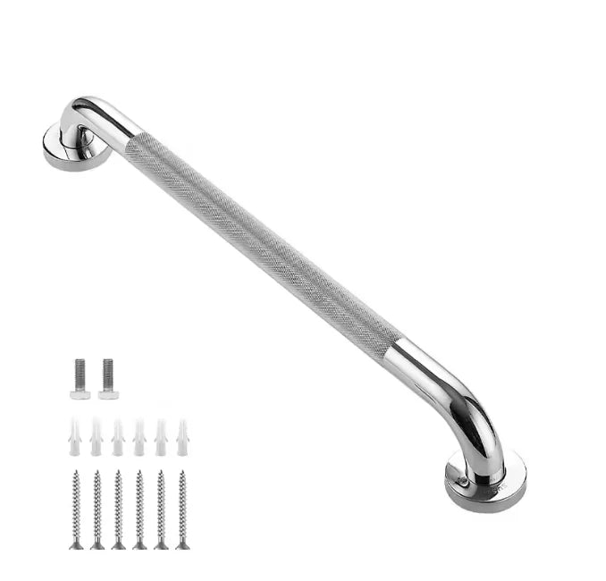 Stainless Steel Bathroom Grab Bar with Anti-Slip Grip & Towel Rack (300–500 mm)