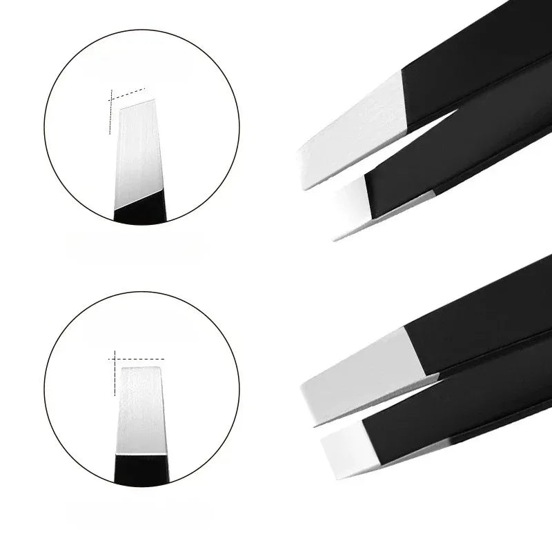 Stainless Steel Slant & Flat Tip Eyebrow Tweezers for Precision Hair Removal