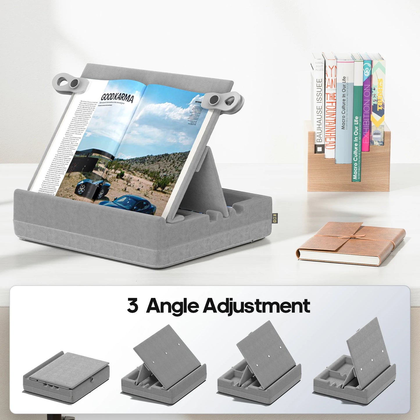 Multi-Angle Book & Tablet Stand with Storage – Foldable Reading Holder for Bed, Desk & Couch