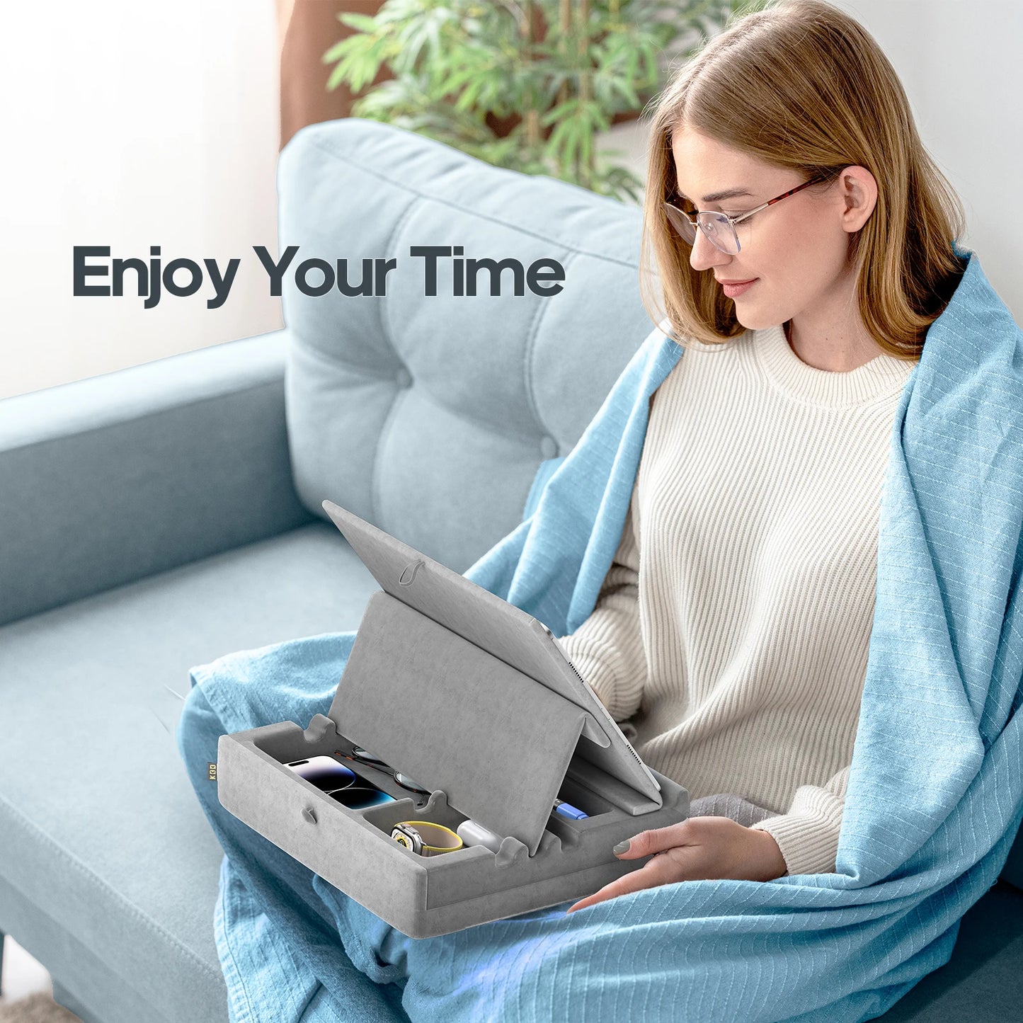 Multi-Angle Book & Tablet Stand with Storage – Foldable Reading Holder for Bed, Desk & Couch