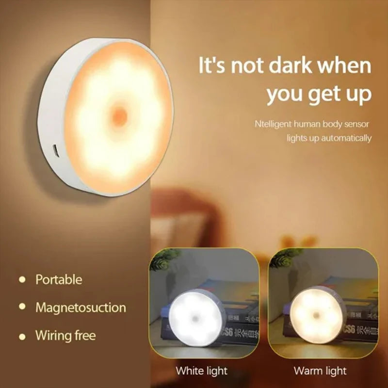USB Rechargeable PIR Motion Sensor LED Night Light for Cabinets and Stairs