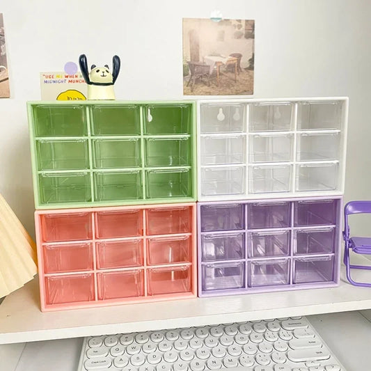 9-Grid Desktop Storage Organizer – Clear Drawer Box for Small Items & Desk Essentials