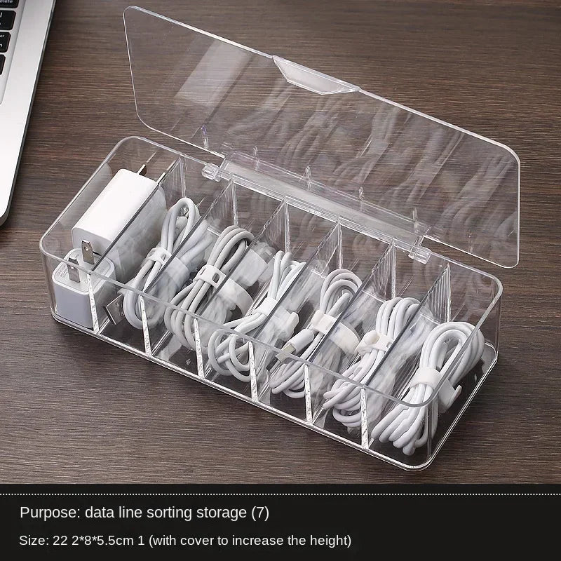 Clear Cable Storage Organizer Box – Divided Grid Case for Charging Cables & Small Electronics