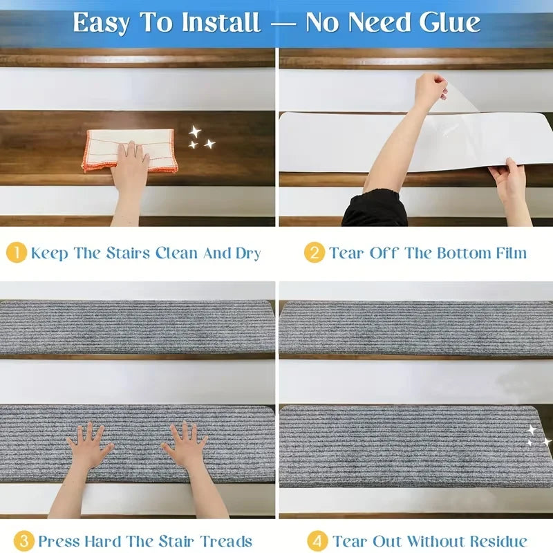 Washable Non-Slip Stair Carpet Tread for Wooden Steps (20 × 80 cm)