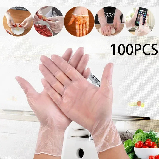 Transparent Vinyl TPE Disposable Gloves for Cleaning, Hairdressing, and Lab Use (100 Pack)