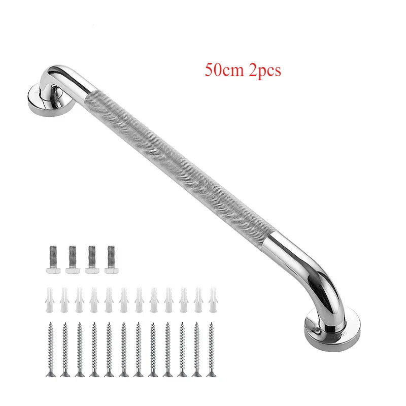 Stainless Steel Bathroom Grab Bar with Anti-Slip Grip & Towel Rack (300–500 mm)