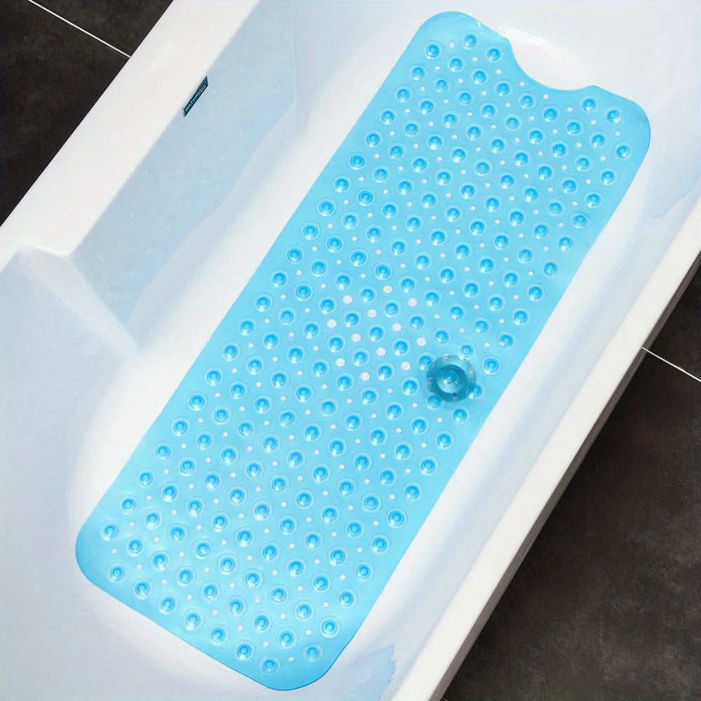 Non-Slip Bathtub & Shower Mat with Suction Cups and Drain Holes (Machine Washable)
