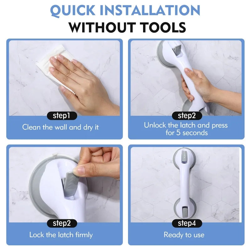 Dual-Locking Suction Cup Shower Grab Handle for Bathroom & Toilet Safety