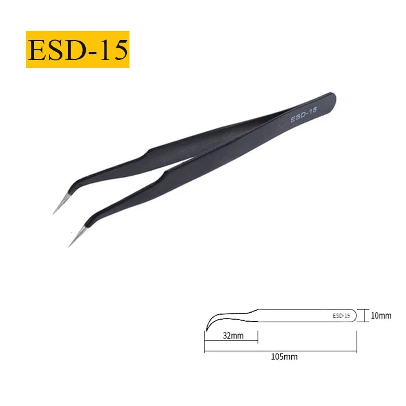 Precision Anti-Static Stainless Steel Tweezers Set (2–6 pcs) for Electronics & Craft Repair