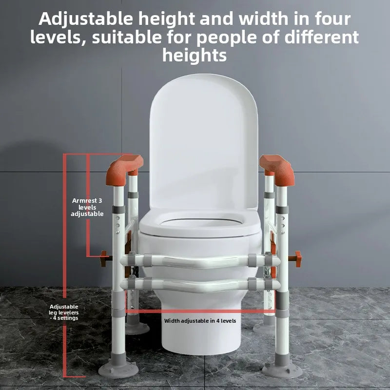 Adjustable Toilet Safety Frame with Support Rails for Bathroom Use