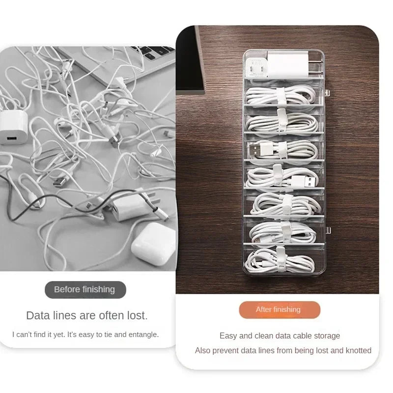 Clear Cable Storage Organizer Box – Divided Grid Case for Charging Cables & Small Electronics