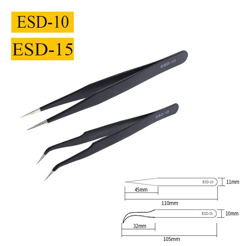 Precision Anti-Static Stainless Steel Tweezers Set (2–6 pcs) for Electronics & Craft Repair