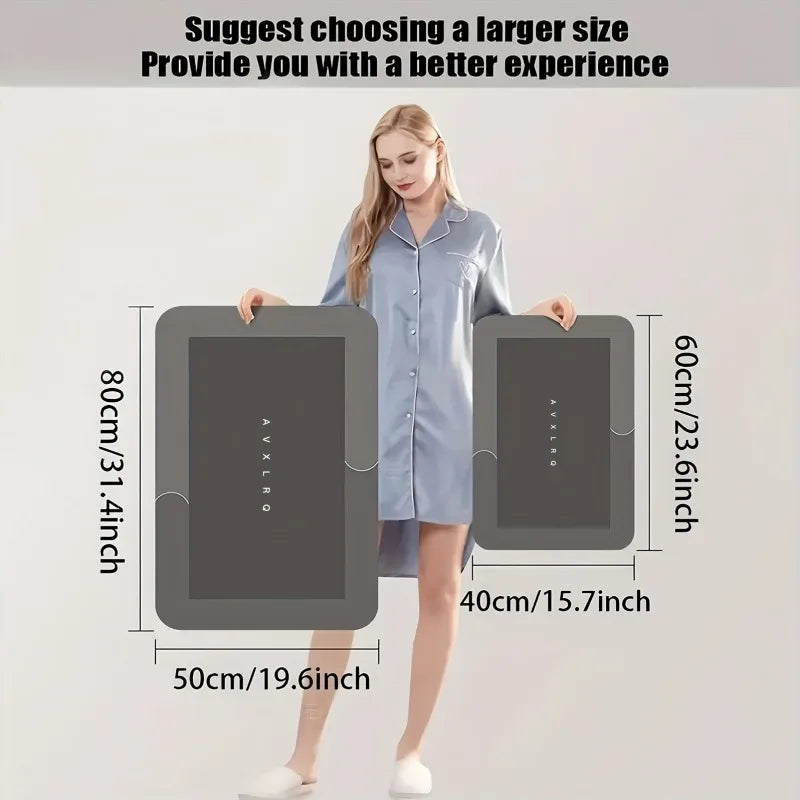 Super Absorbent Diatomaceous Earth Bath Mat, Non-Slip Fast-Drying Floor Mat