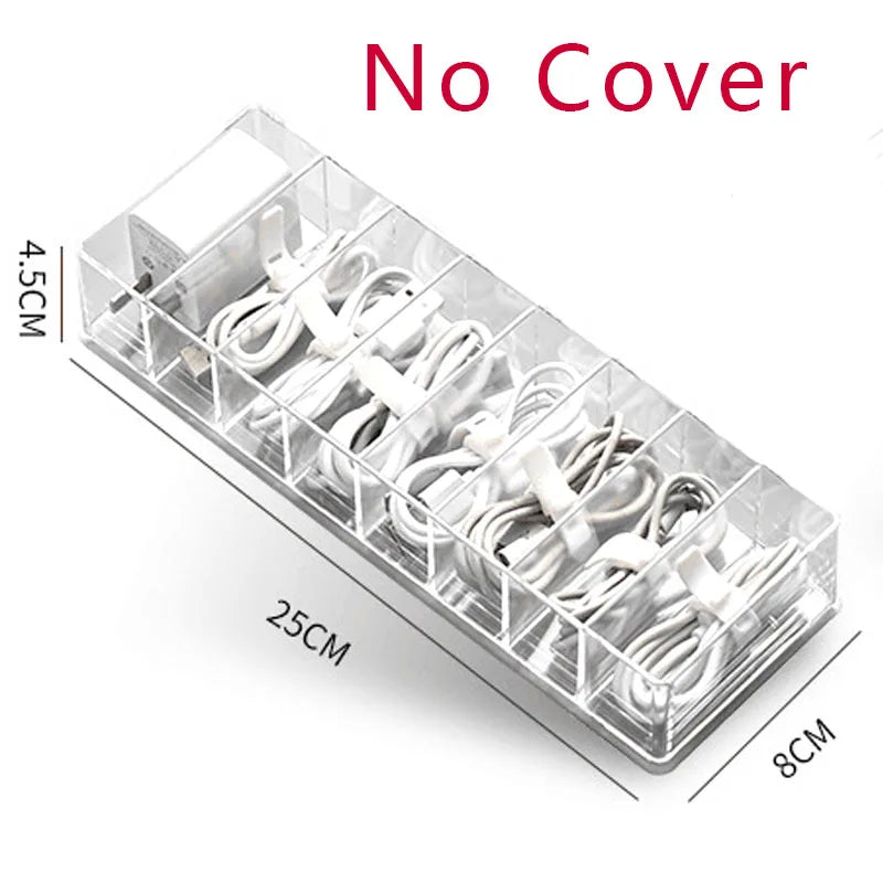 Clear Cable Storage Organizer Box – Divided Grid Case for Charging Cables & Small Electronics