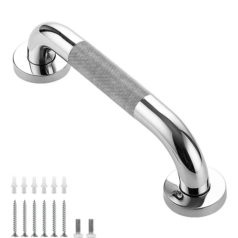 Stainless Steel Bathroom Grab Bar with Anti-Slip Grip & Towel Rack (300–500 mm)