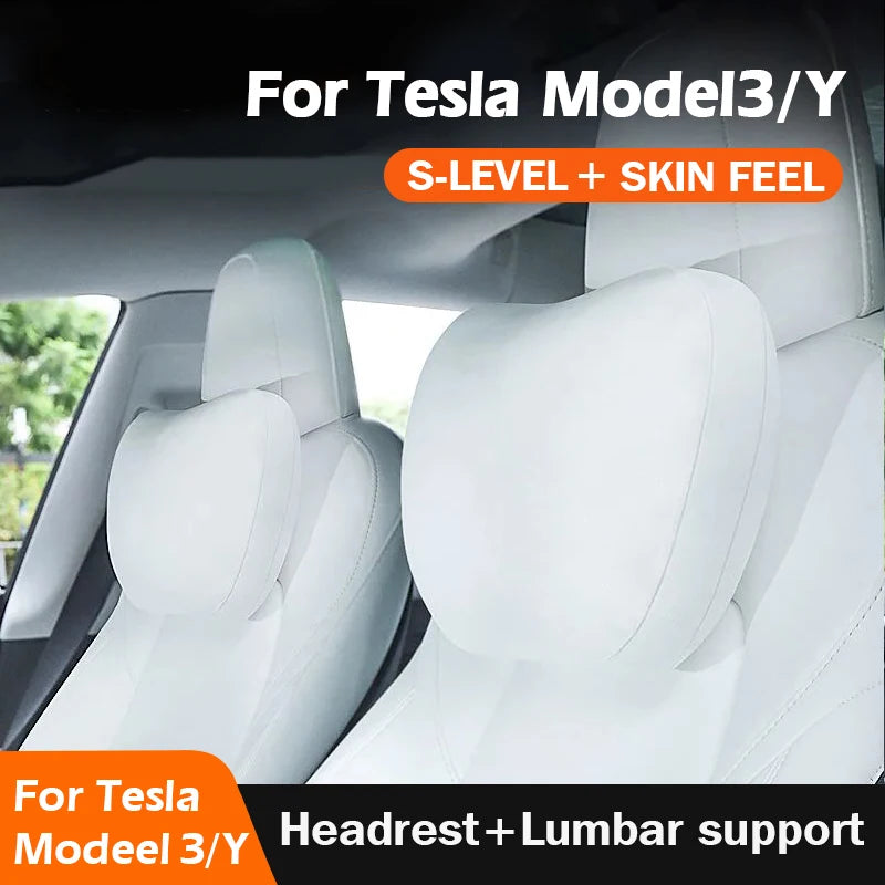 Car Neck & Lumbar Support Pillow – Protective Backrest Cushion for Tesla Model 3 & Y
