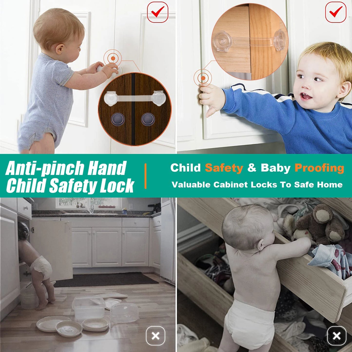 Anti-Pinch Baby Safety Cabinet Locks – Clear Childproof Door, Drawer & Fridge Closures (1–8 PCS)