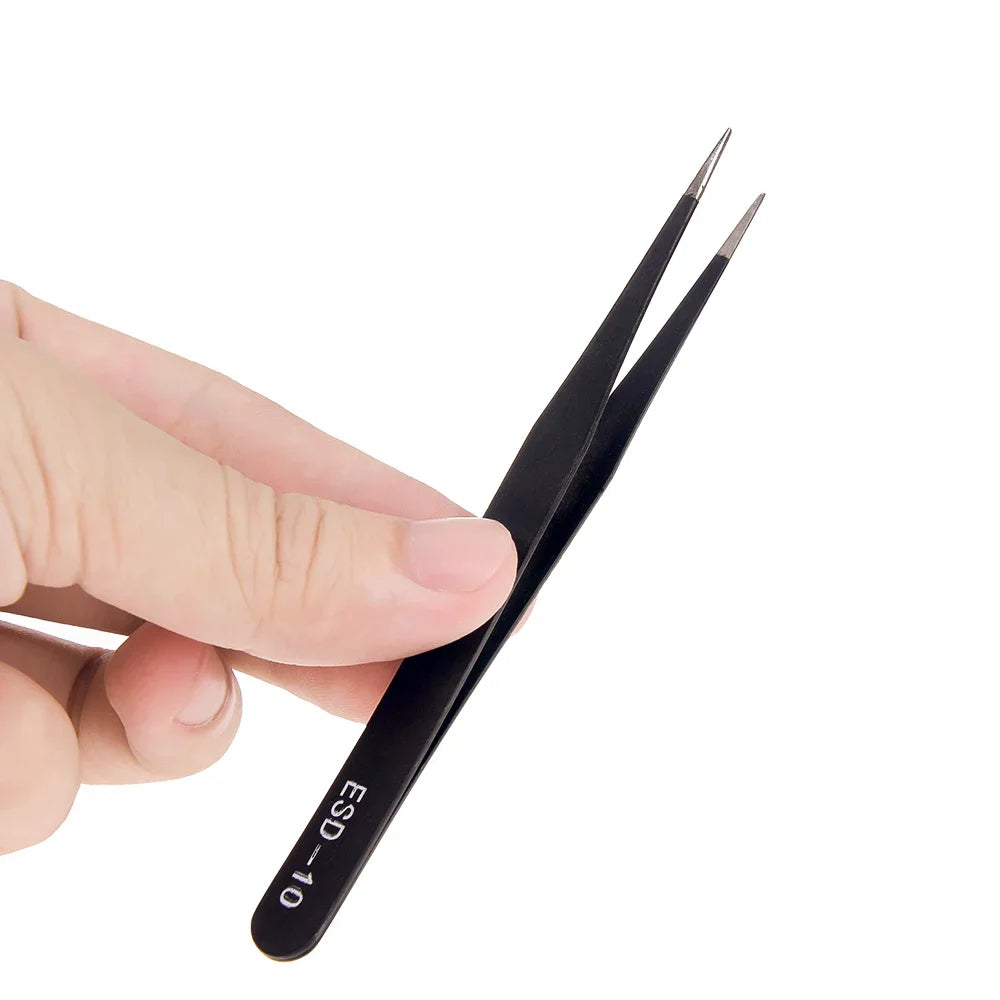 Precision Anti-Static Stainless Steel Tweezers Set (2–6 pcs) for Electronics & Craft Repair