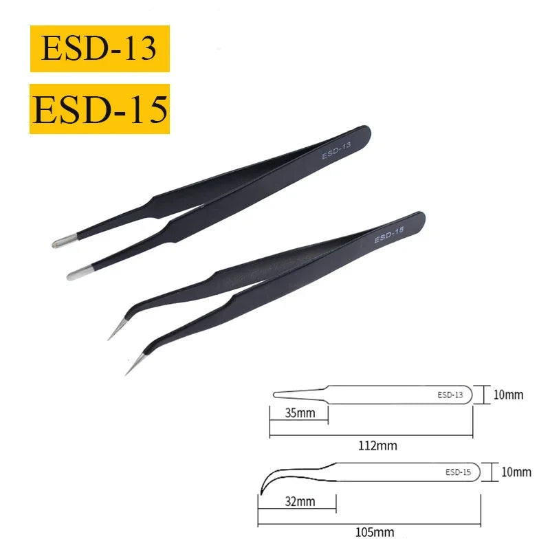 Precision Anti-Static Stainless Steel Tweezers Set (2–6 pcs) for Electronics & Craft Repair