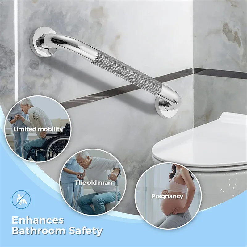 Stainless Steel Bathroom Grab Bar with Anti-Slip Grip & Towel Rack (300–500 mm)