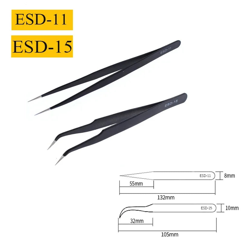 Precision Anti-Static Stainless Steel Tweezers Set (2–6 pcs) for Electronics & Craft Repair