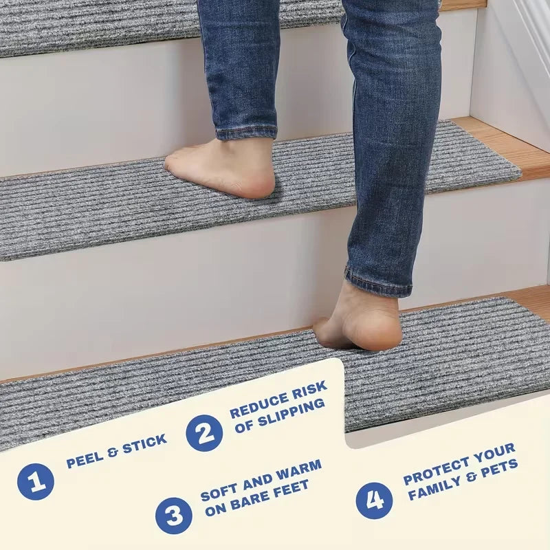 Washable Non-Slip Stair Carpet Tread for Wooden Steps (20 × 80 cm)