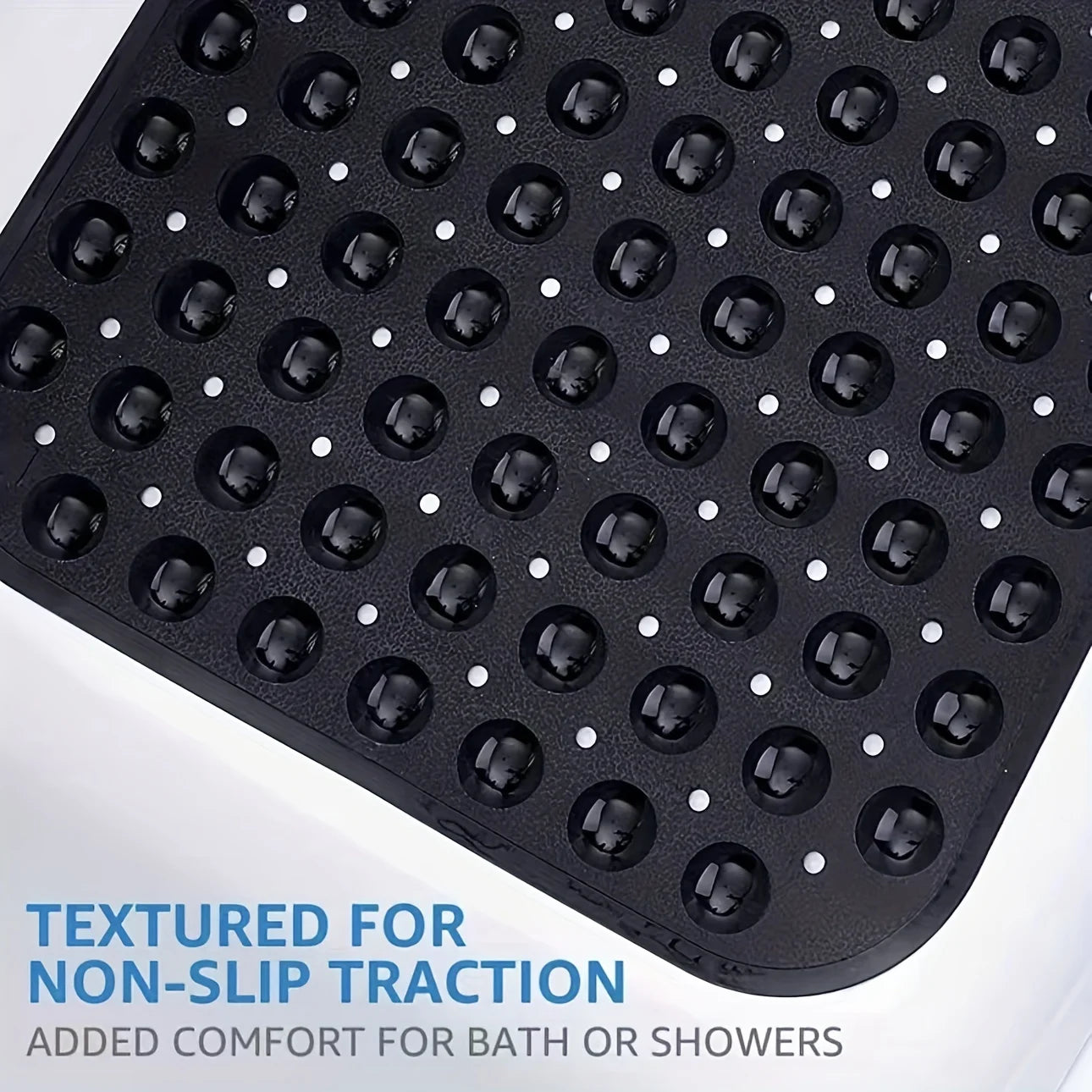 Non-Slip Bathtub & Shower Mat with Suction Cups and Drain Holes (Machine Washable)