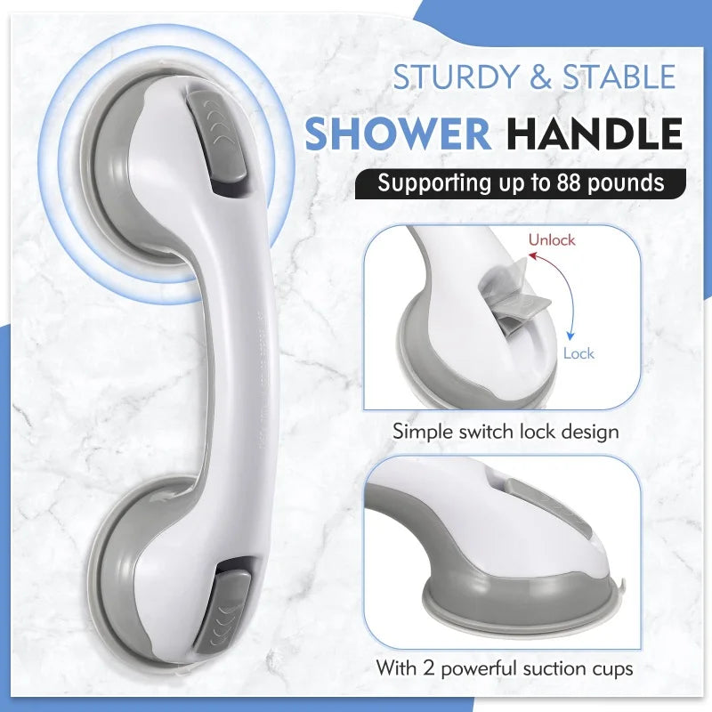Dual-Locking Suction Cup Shower Grab Handle for Bathroom & Toilet Safety