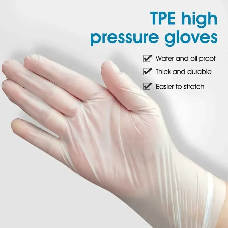 Transparent Vinyl TPE Disposable Gloves for Cleaning, Hairdressing, and Lab Use (100 Pack)