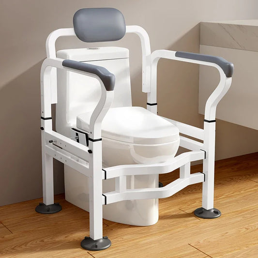 Adjustable Toilet Safety Frame with Support Rails & Backrest for Bathroom Use