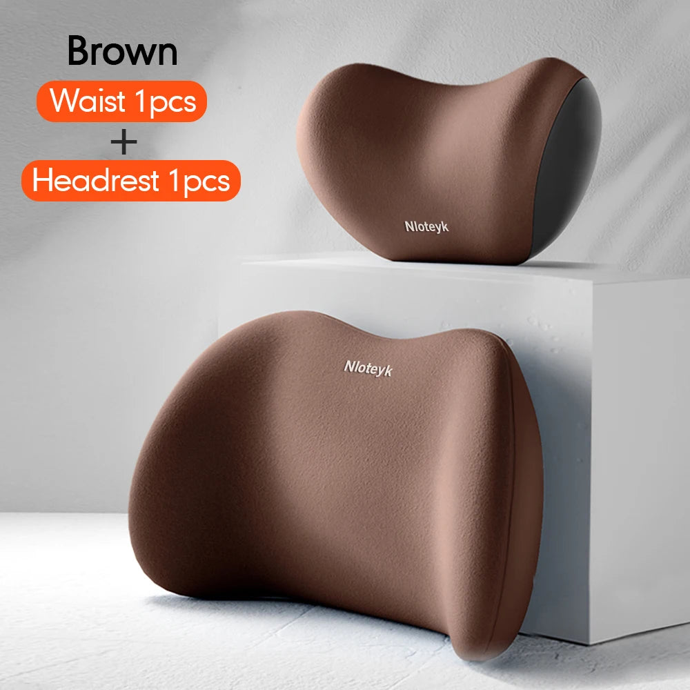 Universal Car Headrest & Lumbar Support Pillow – Memory Foam Neck & Back Cushion