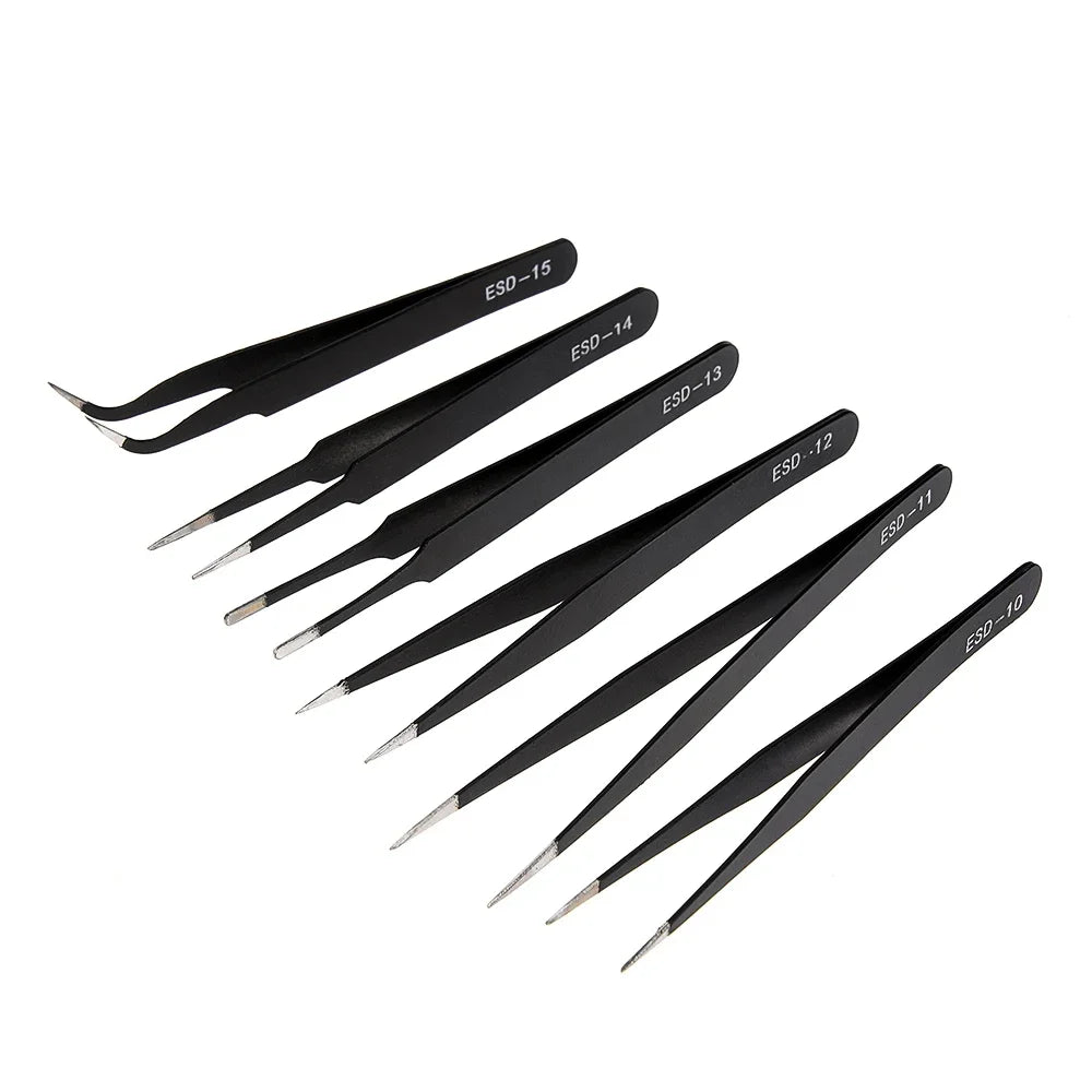 Precision Anti-Static Stainless Steel Tweezers Set (2–6 pcs) for Electronics & Craft Repair