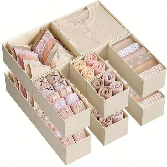 Foldable 6/12pcs Underwear Organizer Set • Hard Storage Boxes for Bra Socks • Drawer/Closet Clothes Organizers