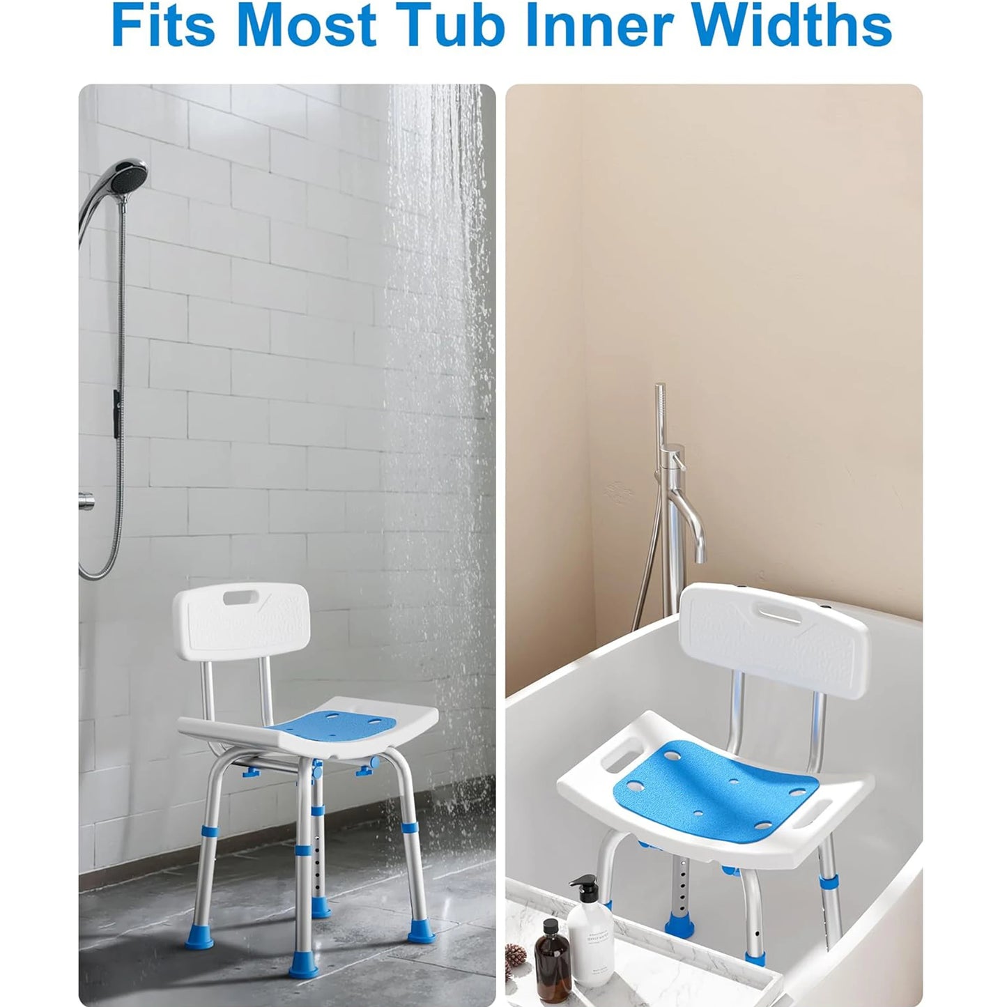 Adjustable Shower Chair with Removable Back for Bathroom Safety