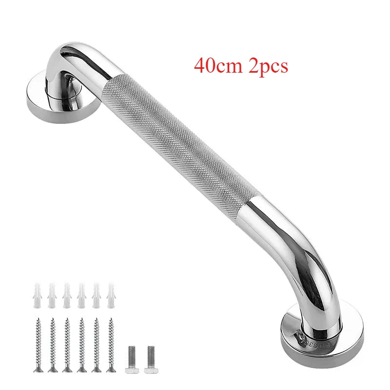 Stainless Steel Bathroom Grab Bar with Anti-Slip Grip & Towel Rack (300–500 mm)