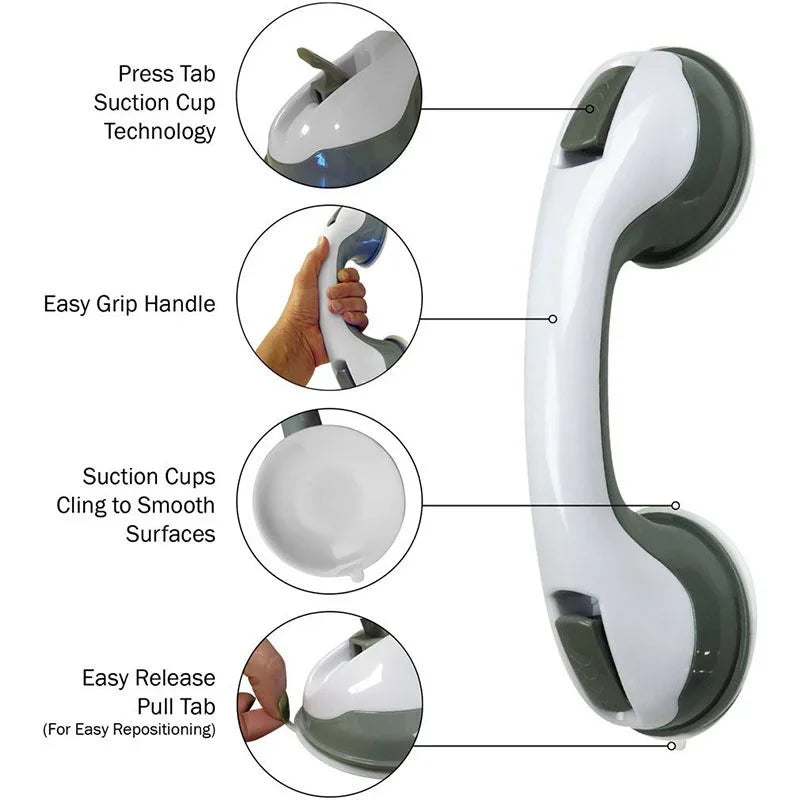 Dual-Locking Suction Cup Shower Grab Handle for Bathroom & Toilet Safety