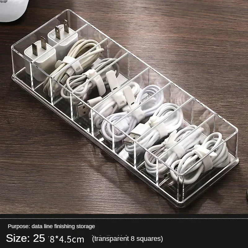Clear Cable Storage Organizer Box – Divided Grid Case for Charging Cables & Small Electronics