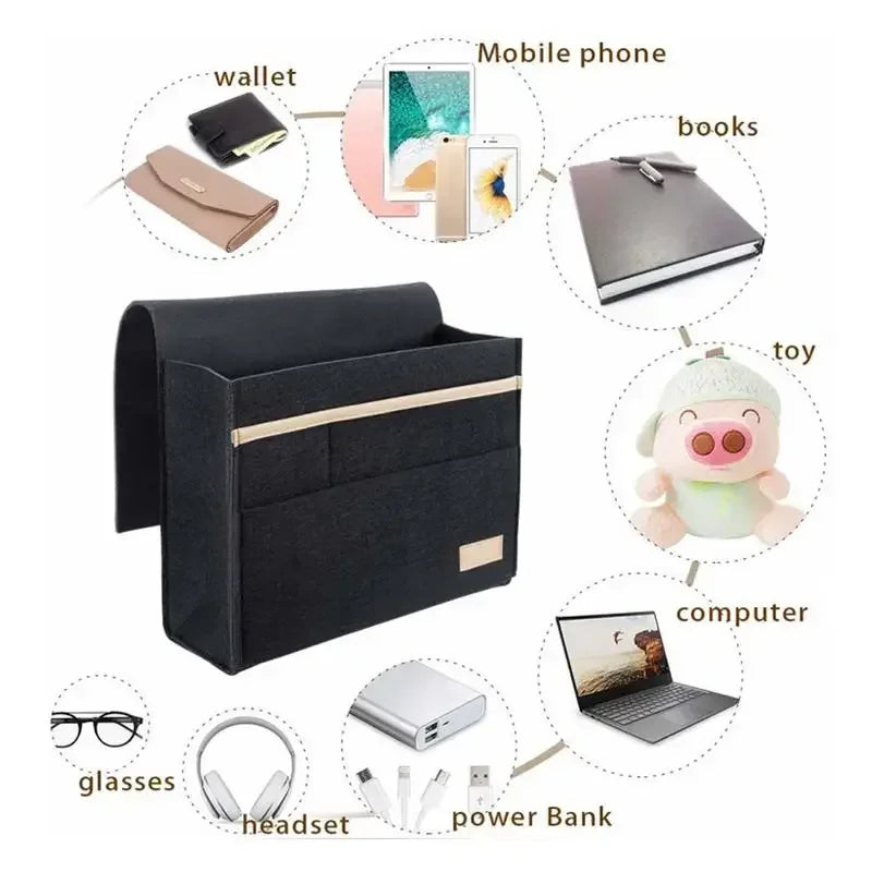 Felt Bedside Hanging Storage Organizer – Pocket Pouch for Bed & Sofa