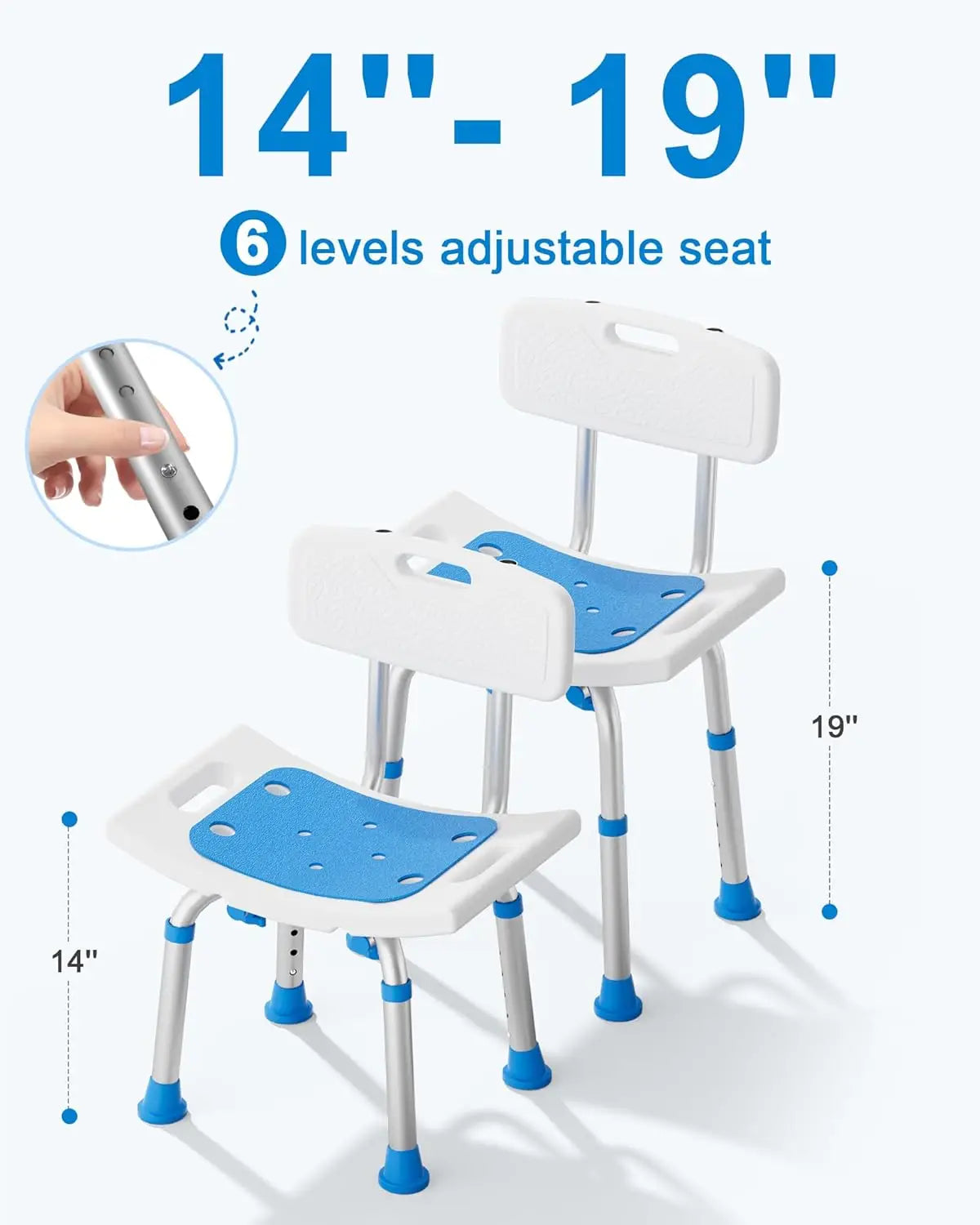 Adjustable Shower Chair with Removable Back for Bathroom Safety