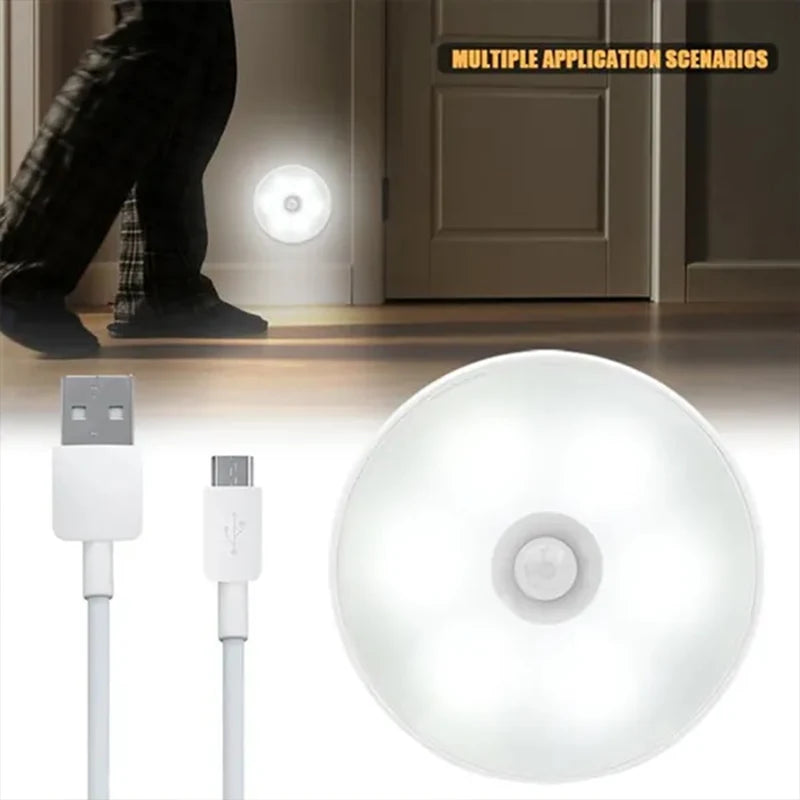 USB Rechargeable PIR Motion Sensor LED Night Light for Cabinets and Stairs