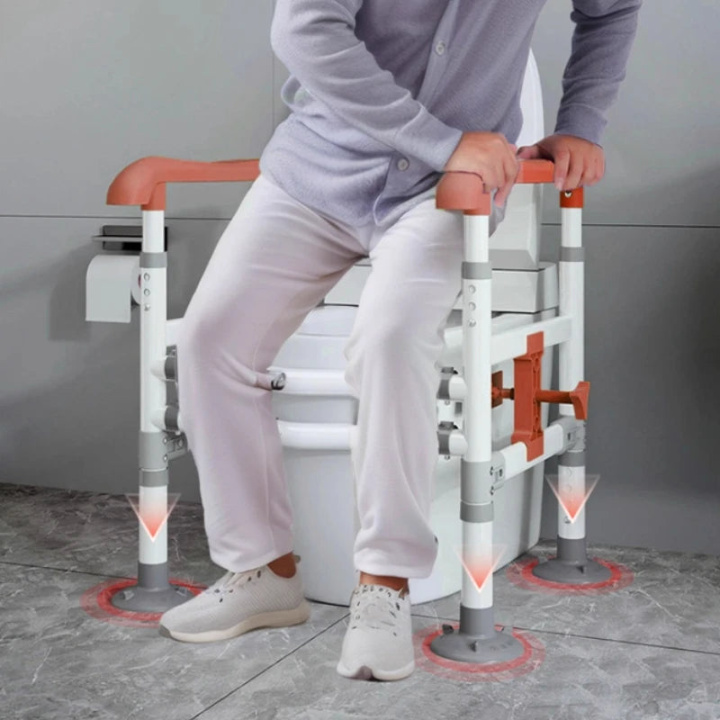 Adjustable Toilet Safety Frame with Support Rails for Bathroom Use