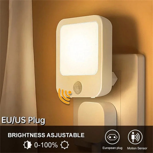 Motion Sensor LED Night Light – Dimmable Plug-In Lamp for Bedroom & Hallway
