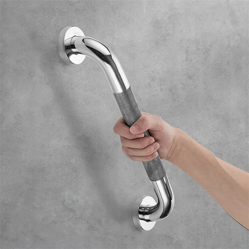 Stainless Steel Bathroom Grab Bar with Anti-Slip Grip & Towel Rack (300–500 mm)