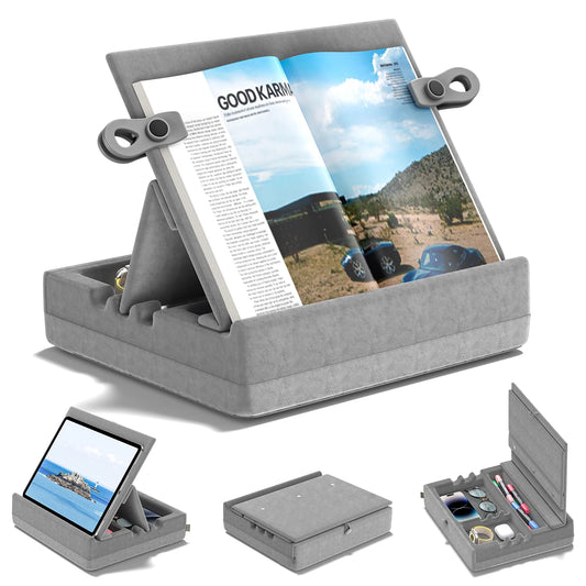 Multi-Angle Book & Tablet Stand with Storage – Foldable Reading Holder for Bed, Desk & Couch