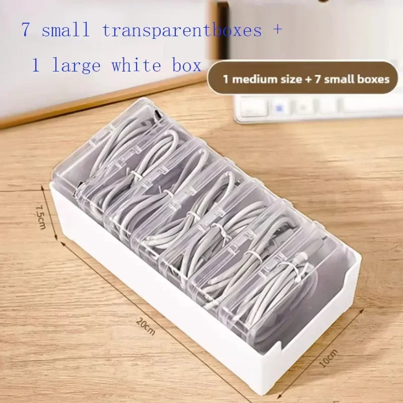 Clear Cable Storage Organizer Box – Divided Grid Case for Charging Cables & Small Electronics